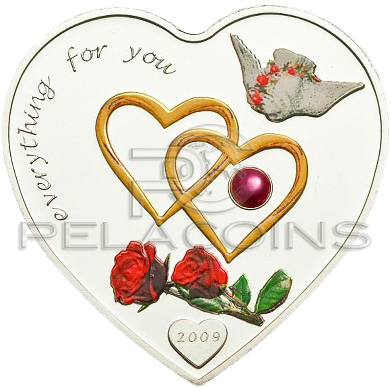 Palau 2009 5$ Everything for You Serce Moneta z czerwona Perla