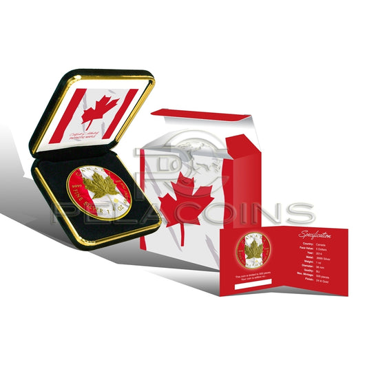 Canada 2014 5$ Maple Leaf Gold Flag 1 Oz Silver Coin