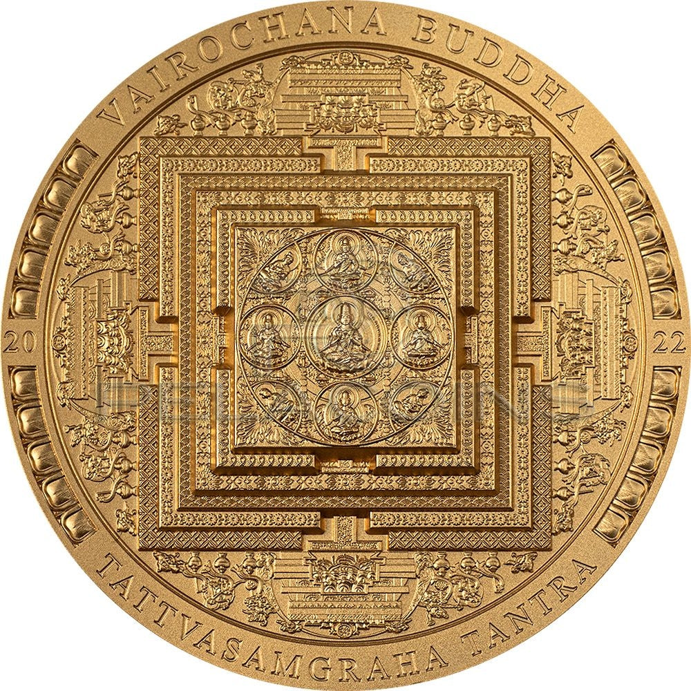 Mongolia 2022 2000 Togrog VAIROCHANA BUDDHA MANDALA Archeology Symbolism Gilded 3oz