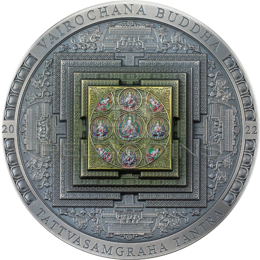 Mongolia 2022 2000 Togrog VAIROCHANA BUDDHA MANDALA Archeology Symbolism Colored 3oz