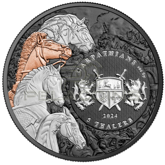 Carpathians 2024 5 Thalers Four Horsemen of Apocalypse - Red Horse Ennobling 1oz