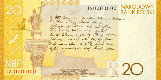 20 zł, Banknot kolekcjonerski - 200. rocznica urodzin Juliusza Słowackiego (1809-1849), 2009