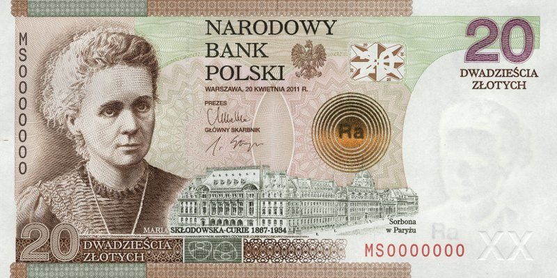 20 zł, Banknot kolekcjonerski -  100. rocznica przyznania Nagrody Nobla Marii Skłodowskiej-Curie, 2011