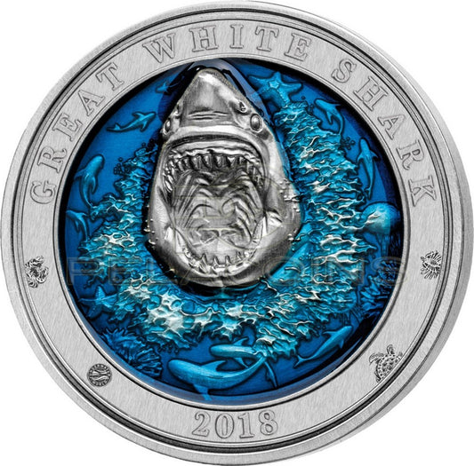 Barbados 2018 5$ Underwater World - Great White Shark 3oz