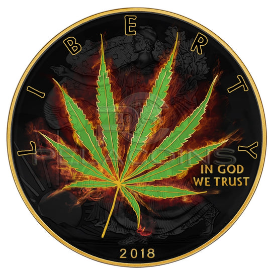 USA 2018 1$ Liberty Eagle - Burning Marijuana Sativa Black Ruthenium and 24kt Gold Plated