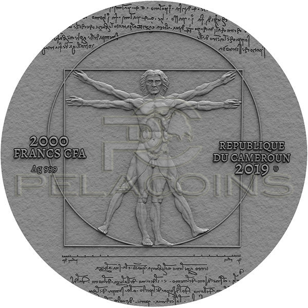 Cameroon 2019 2000 Francs 500th Anniversary of Leonardo Da Vinci\'s Death 2 oz