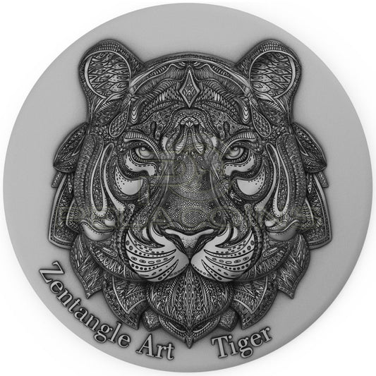 Niue Island 2021 5$ TIGER Zentangle Art 2oz