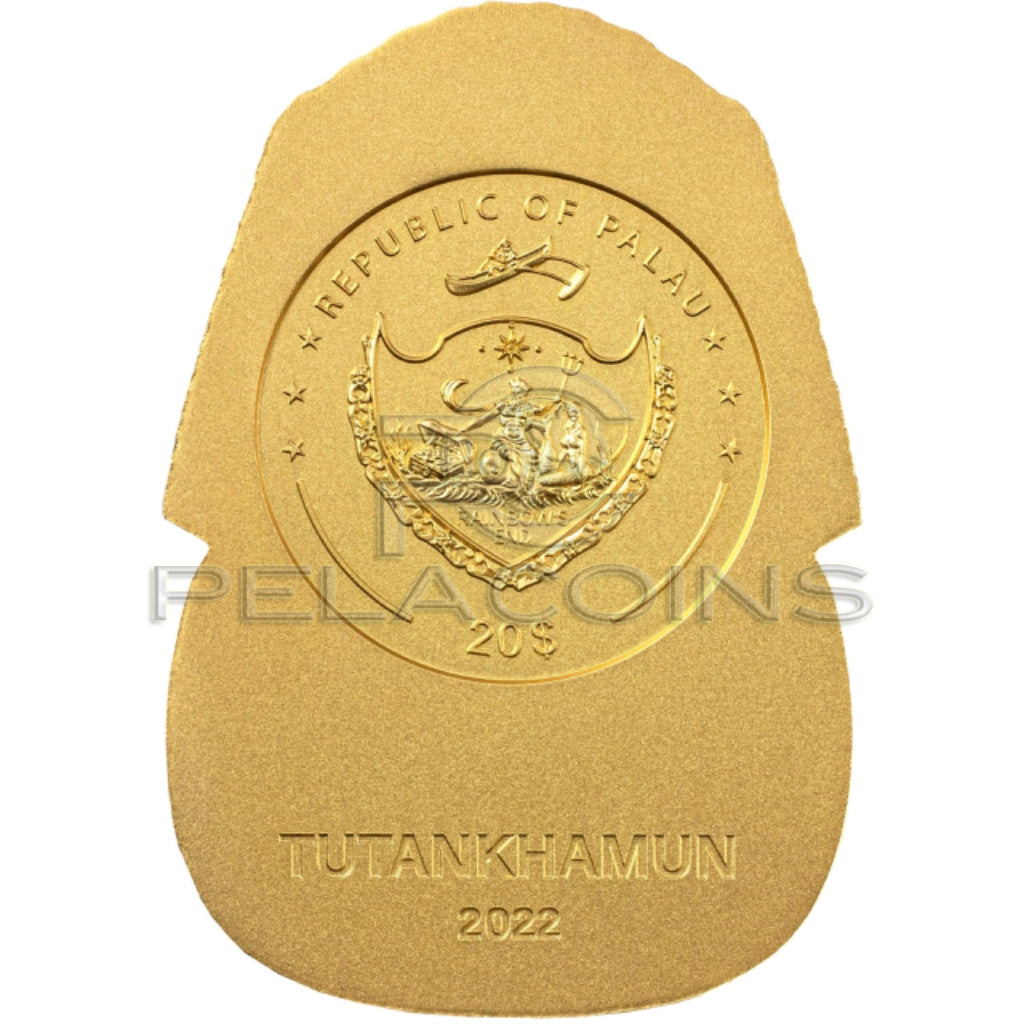 Palau 2022 20$ Tutankhamun’s Mask 100th Ann. Edition – Egyptian Art 3D Gilded 3oz