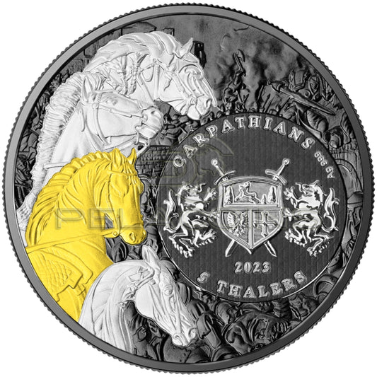 Carpathians 2023 5 Thalers Four Horsemen of Apocalypse - White Horse Ennobling 1oz